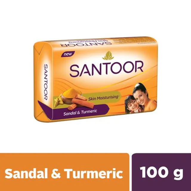 Santoor Sandal & Turmeric Bath Soap for Younger Looking & Glowing Skin, 100 g