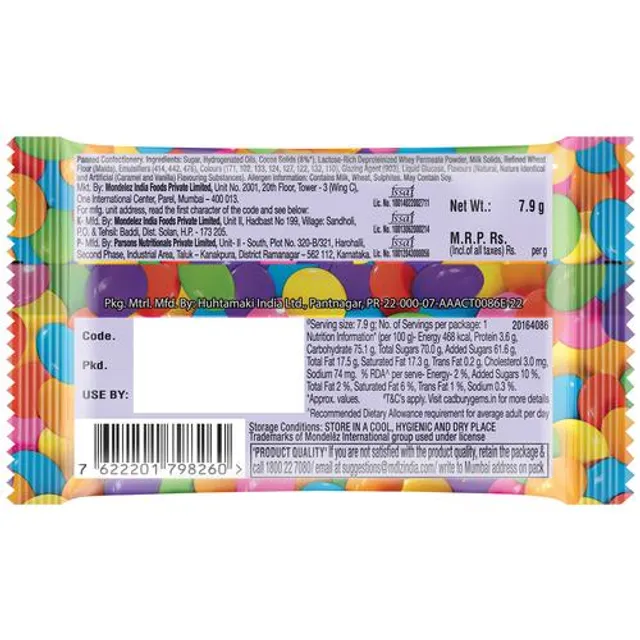 Cadbury Gems Chocolate, 7.9 g Pouch - Image 3