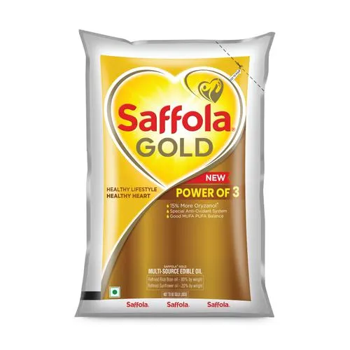Saffola Gold Refined Cooking oil | Blended Rice Bran Sunflower oil | Helps Keeps Heart Healthy 1L Pouch - Image 2