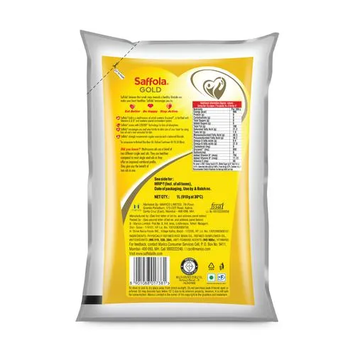 Saffola Gold Refined Cooking oil | Blended Rice Bran Sunflower oil | Helps Keeps Heart Healthy 1L Pouch - Image 3