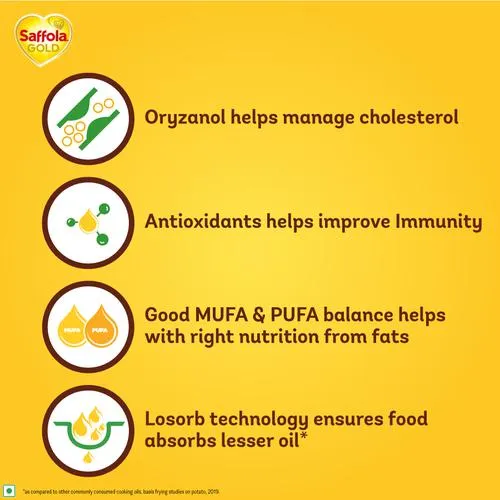 Saffola Gold Refined Cooking oil | Blended Rice Bran Sunflower oil | Helps Keeps Heart Healthy 1L Pouch - Image 4
