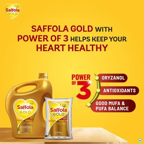 Saffola Gold Refined Cooking oil | Blended Rice Bran Sunflower oil | Helps Keeps Heart Healthy 1L Pouch - Image 5