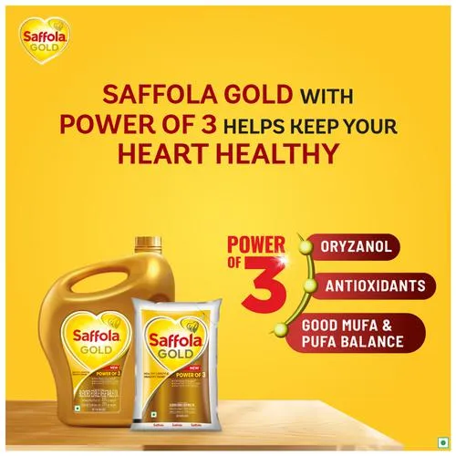 Saffola Gold Refined Cooking oil | Blended Rice Bran Sunflower oil | Helps Keeps Heart Healthy 1L Pouch - Image 9
