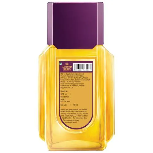 Bajaj Almond Drops Non-Sticky Hair Oil - For Healthy & Beautiful Hair With 6X Vitamin E Nourishment 45 ml - Image 2