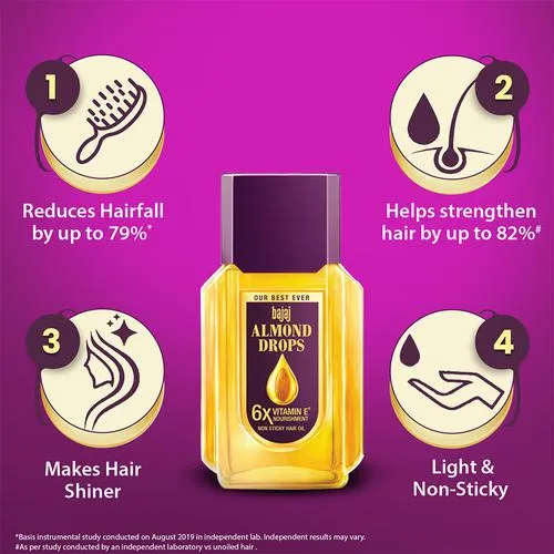 Bajaj Almond Drops Non-Sticky Hair Oil - For Healthy & Beautiful Hair With 6X Vitamin E Nourishment 45 ml - Image 3