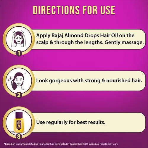 Bajaj Almond Drops Non-Sticky Hair Oil - For Healthy & Beautiful Hair With 6X Vitamin E Nourishment 45 ml - Image 4
