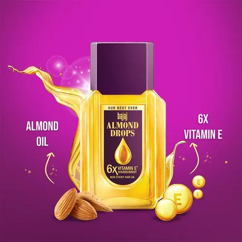 Bajaj Almond Drops Non-Sticky Hair Oil - For Healthy & Beautiful Hair With 6X Vitamin E Nourishment 45 ml - Image 5