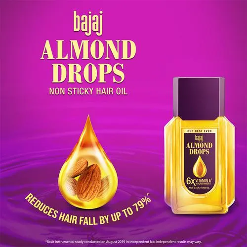 Bajaj Almond Drops Non-Sticky Hair Oil - For Healthy & Beautiful Hair With 6X Vitamin E Nourishment 45 ml - Image 7