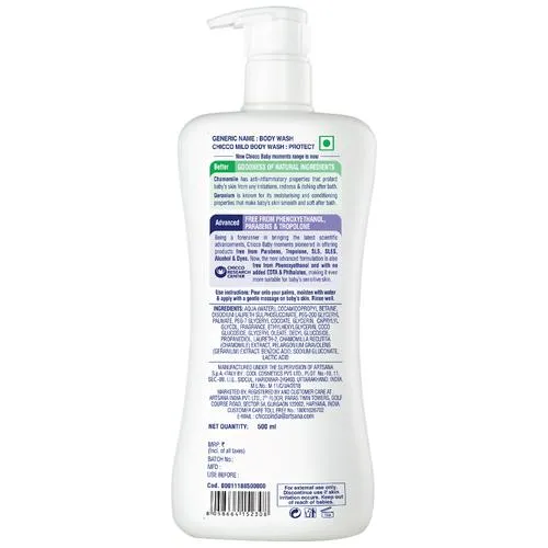 Chicco Baby Moments - Mild Body Wash Protect Chamomile Geranium For Moisturised Skin With A Soothing Touch 500 ml - Image 2