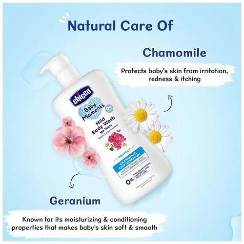 Chicco Baby Moments - Mild Body Wash Protect Chamomile Geranium For Moisturised Skin With A Soothing Touch 500 ml - Image 6