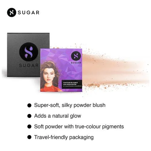 SUGAR Cosmetics Contour De Force Mini Highlighter - Champagne Gold Highly Pigmented Long Lasting 4 g 01 Champagne Champion - Image 4