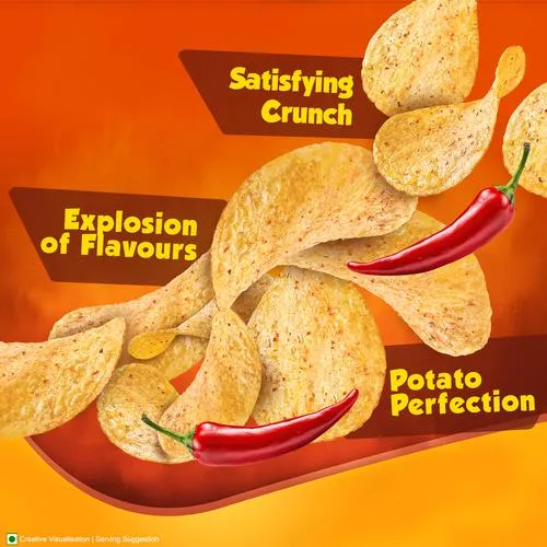 Bingo! Original Style Chilli Charged Tomato - Flat Cut Spicy & Tangy Potato Chips Pack for Snacks 58 g Pouch - Image 3
