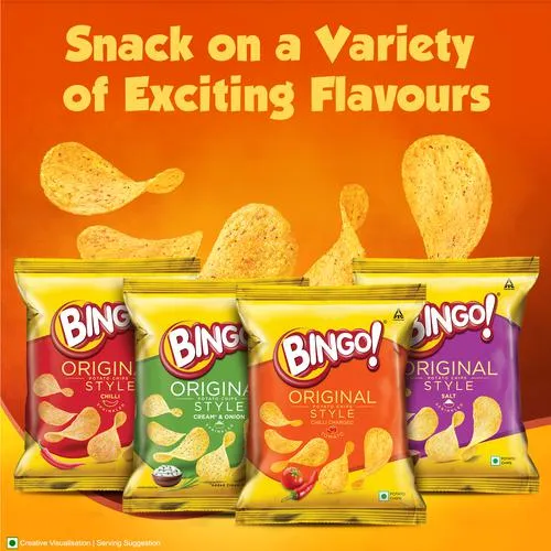Bingo! Original Style Chilli Charged Tomato - Flat Cut Spicy & Tangy Potato Chips Pack for Snacks 58 g Pouch - Image 5