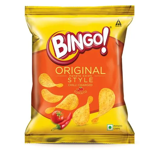 Bingo! Original Style Chilli Charged Tomato - Flat Cut Spicy & Tangy Potato Chips Pack for Snacks 58 g Pouch