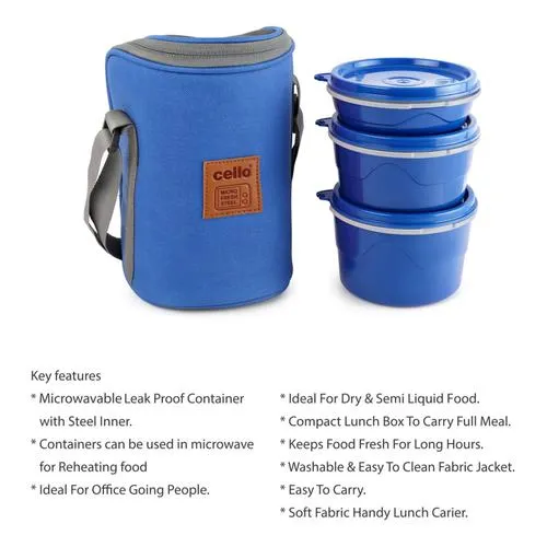 Cello Max Fresh Thermoware Hot Wave Lunch Box/Tiffin Box - Inner Steel, Blue Leak Proof 3 pcs (225ml 375ml 550 ml) - Image 2