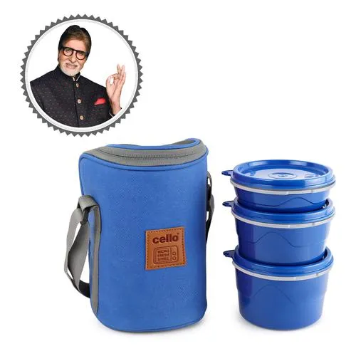 Cello Max Fresh Thermoware Hot Wave Lunch Box/Tiffin Box - Inner Steel, Blue Leak Proof 3 pcs (225ml 375ml 550 ml) - Image 5