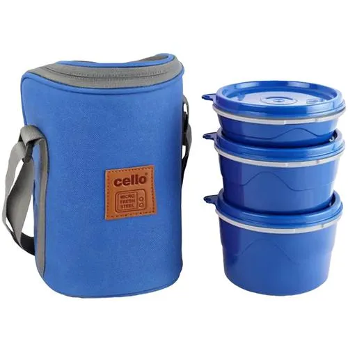 Cello Max Fresh Thermoware Hot Wave Lunch Box/Tiffin Box - Inner Steel, Blue Leak Proof 3 pcs (225ml 375ml 550 ml)