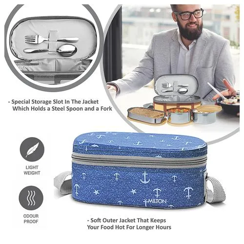 Milton Corporate Lunch Box - Stainless Steel Oval & Round Containers Leakproof Blue 3 pcs - Image 5