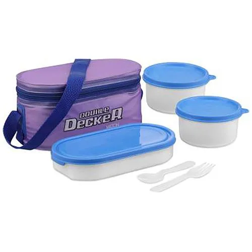 Milton Double Decker Plastic Lunch Box - Round & Oval Containers Leakproof Purple 3 pcs - Image 3