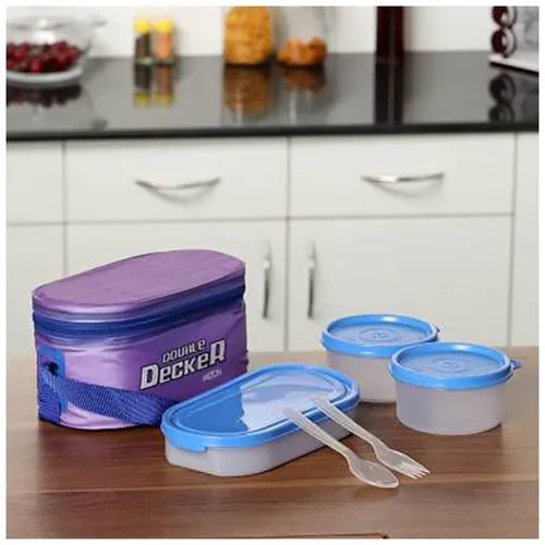 Milton Double Decker Plastic Lunch Box - Round & Oval Containers Leakproof Purple 3 pcs