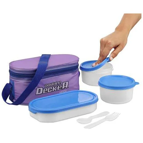 Milton Double Decker Plastic Lunch Box - Round & Oval Containers Leakproof Purple 3 pcs - Image 4