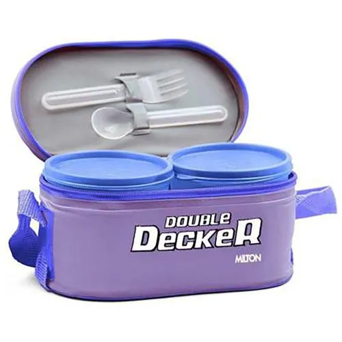 Milton Double Decker Plastic Lunch Box - Round & Oval Containers Leakproof Purple 3 pcs - Image 5