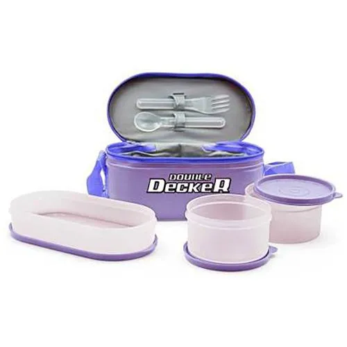 Milton Double Decker Plastic Lunch Box - Round & Oval Containers Leakproof Purple 3 pcs - Image 6