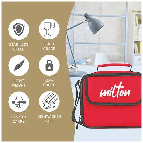Milton New Steel Combi Lunch Box - Stainless Steel Containers Plastic Tumbler With Jacket Red 4 pcs - Image 3