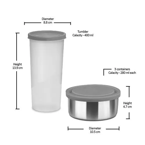 Milton New Steel Combi Lunch Box - Stainless Steel Containers Plastic Tumbler With Jacket Red 4 pcs - Image 4