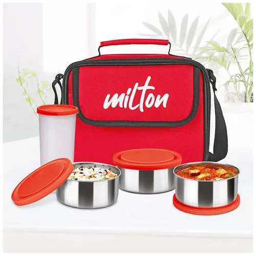 Milton New Steel Combi Lunch Box - Stainless Steel Containers Plastic Tumbler With Jacket Red 4 pcs - Image 7