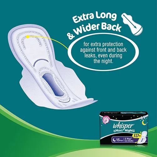 Whisper Sanitary Pads - Maxi Nights XL with Wings Extra Heavy Flow 15 Pads - Image 4