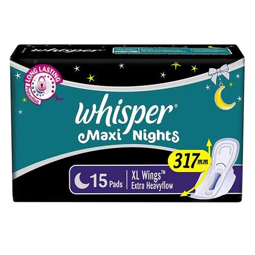 Whisper Sanitary Pads - Maxi Nights XL with Wings Extra Heavy Flow 15 Pads
