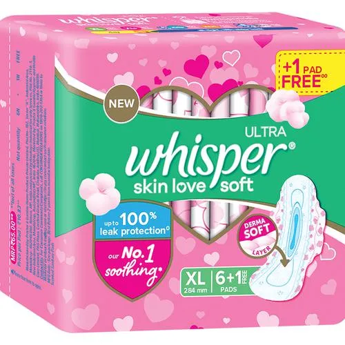 Whisper Ultra Skinlove Soft Sanitary Pads for Women XL Cottony soft our #1 Softness Soft top sheet Irritation free 31.7 cm Long With disposable wrap 7 pcs 7 thin Pads - Image 4