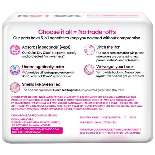Kotex ProHealth+ Sanitary Pads - Ultra Thin No Leakage No Wetness Rash Free XL 7 pcs - Image 2