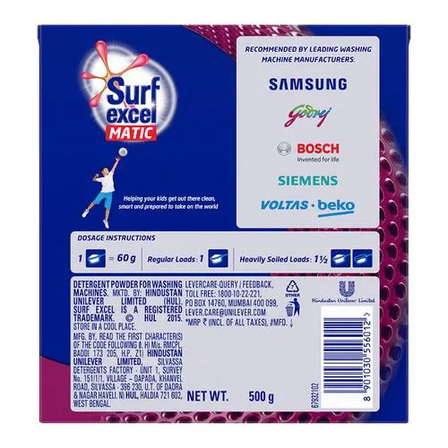 Surf Excel Matic Detergent Powder - Front Load 500 g - Image 3