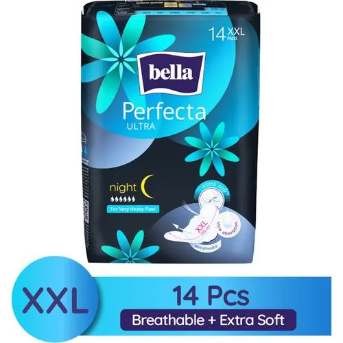 Bella Perfecta Ultra Night Sanitary Napkins - XXL Breathable Extra Soft 4 Freedom Zones 14 pcs
