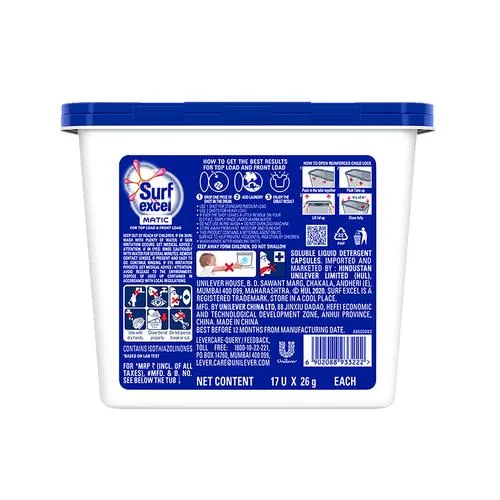 Surf Excel Matic - 3-In-1 Smart Shots Soluble Liquid Detergent Capsules For Both Front & Top Load 17 pcs - Image 2