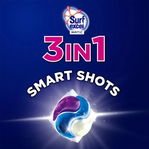 Surf Excel Matic - 3-In-1 Smart Shots Soluble Liquid Detergent Capsules For Both Front & Top Load 17 pcs - Image 3