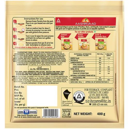 Aashirvaad Aloo Paratha - Ready To Cook No Added Preservatives Easy To Prepare Delicious Frozen 400 g (4 pcs) - Image 3