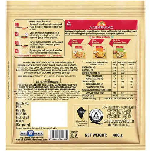 Aashirvaad Malabar Paratha - Ready To Cook No Added Preservatives Easy To Prepare Delicious Frozen 400 g (5 pcs) - Image 3