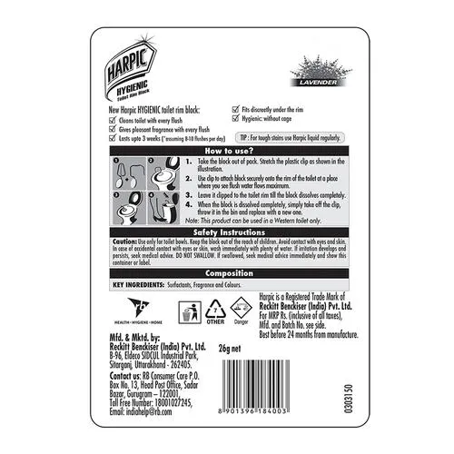 Harpic Hygienic Toilet Cleaner Rim Block - Lavender 26 g - Image 3
