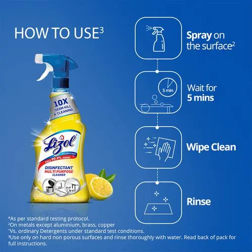 Lizol Disinfectant Multi-Purpose Power Cleaner Liquid Spray - Lemon 450 ml - Image 6