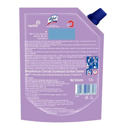 Lizol All In One Disinfectant Surface - Lavender 1.8 L Refill - Image 3