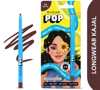 SUGAR POP Longwear Kajal – Lasts 16 Hours Velvet Finish Waterproof & Smudge-Proof 3 g 03 Brown