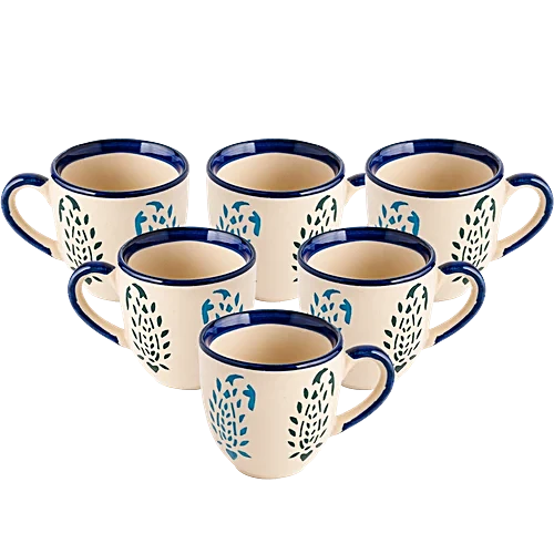 Mini Teacup Set Hand Painted Ceramic - Blue Leaf 180 ml (Set of 6) - Image 4