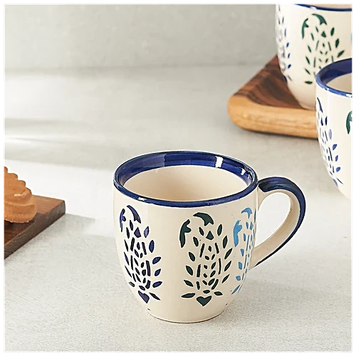 Mini Teacup Set Hand Painted Ceramic - Blue Leaf 180 ml (Set of 6) - Image 5
