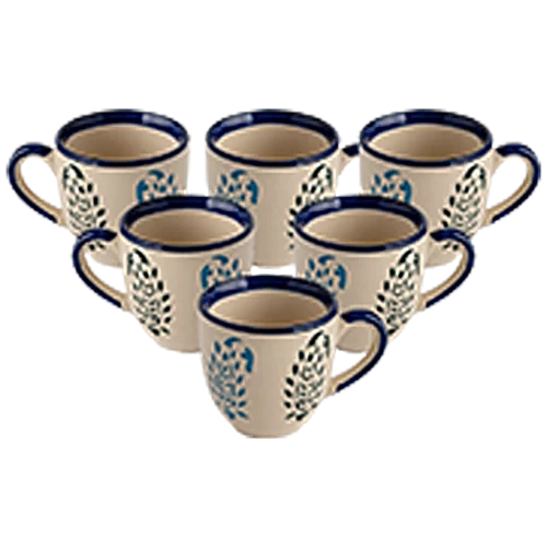 Mini Teacup Set Hand Painted Ceramic - Blue Leaf 180 ml (Set of 6) - Image 6