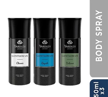 Yardley London Gentleman Assorted Deodorant Pack for Men Classic Royale and Urbane 150 ml (Pack of 3)