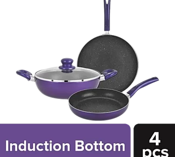 Bergner Non-Stick Cookware Set – Tawa Kadai Frypan Mini Pan Albrino Purple (Set of 4)