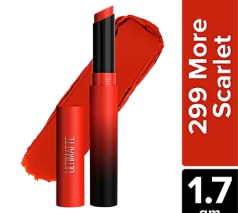 Maybelline New York Colour Sensational Ultimatte Lipstick – Highly Pigmented Lightweight Formula 1.7 g 299 More Scarlet